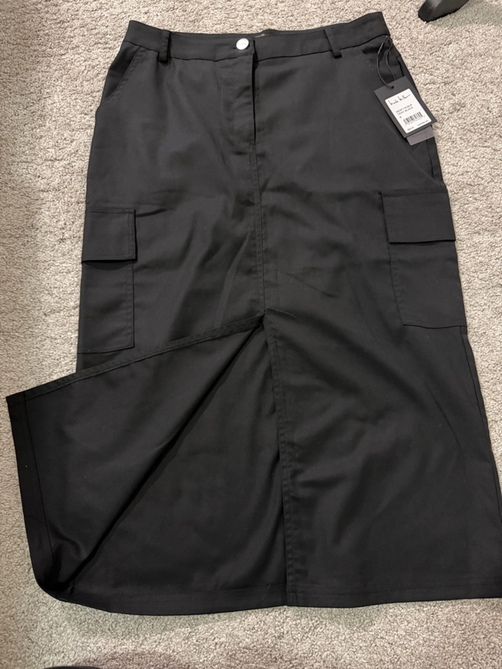 Nicole Miller Black Cargo Midi Skirt